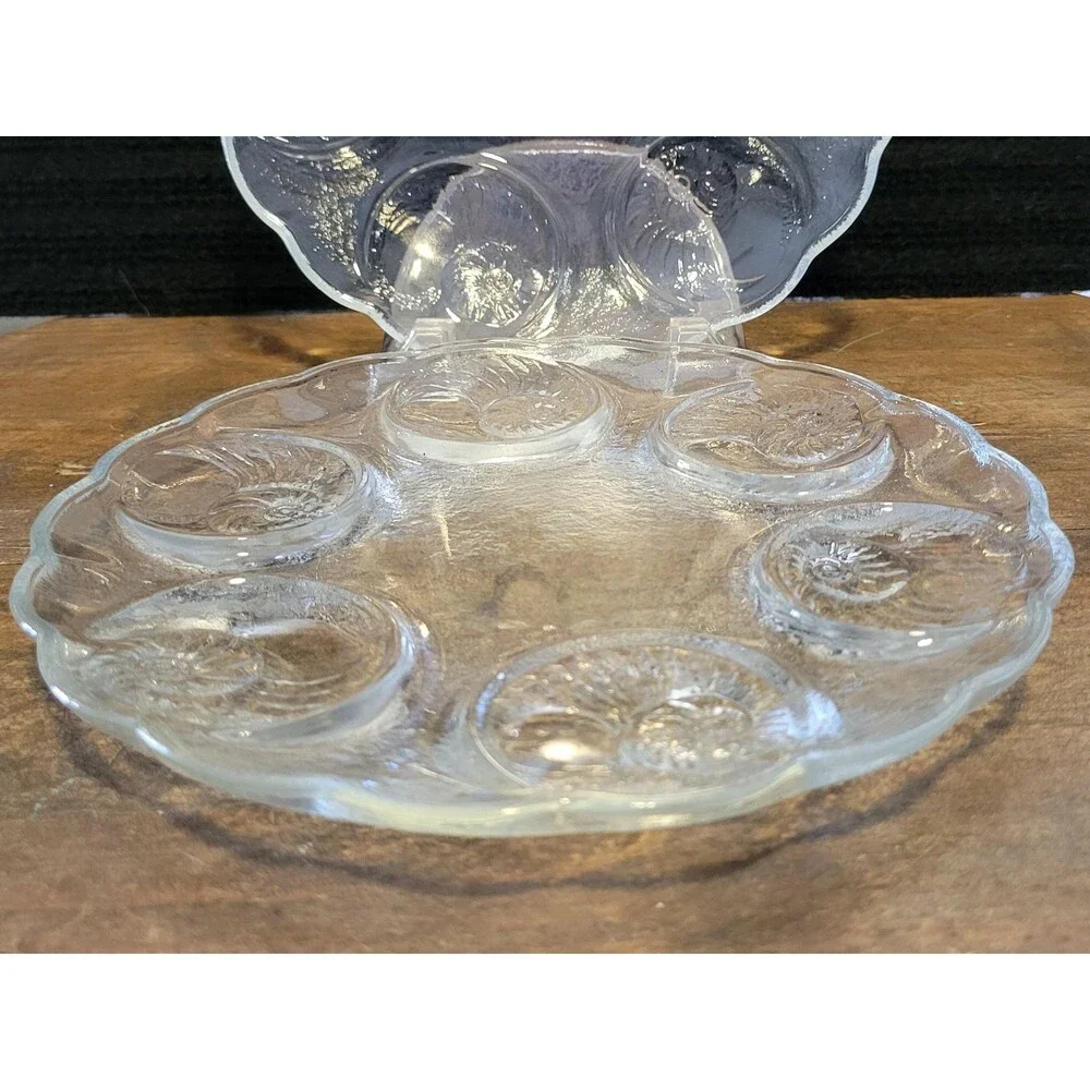 Toscany Clear Crystal Glass Escargot Plates - Set of 2 - 1950s
